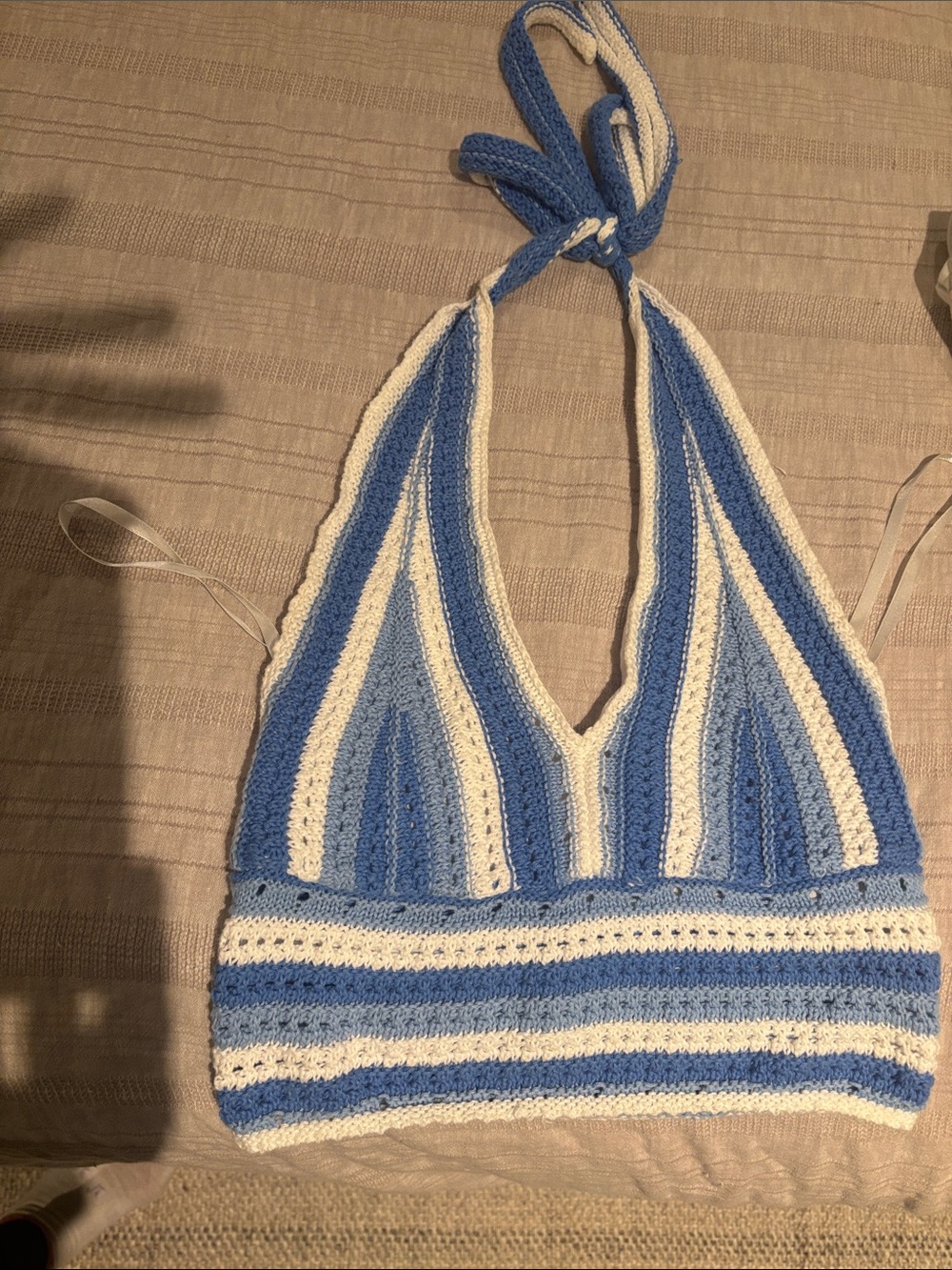 Hollister Blue & White Crochet Halter cropped small
